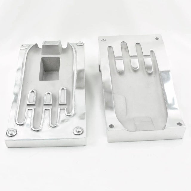 Stainless Steel Industrial Hand Glove Mold Sculpture Bookends, a pair For Sale - Image 4 of 8