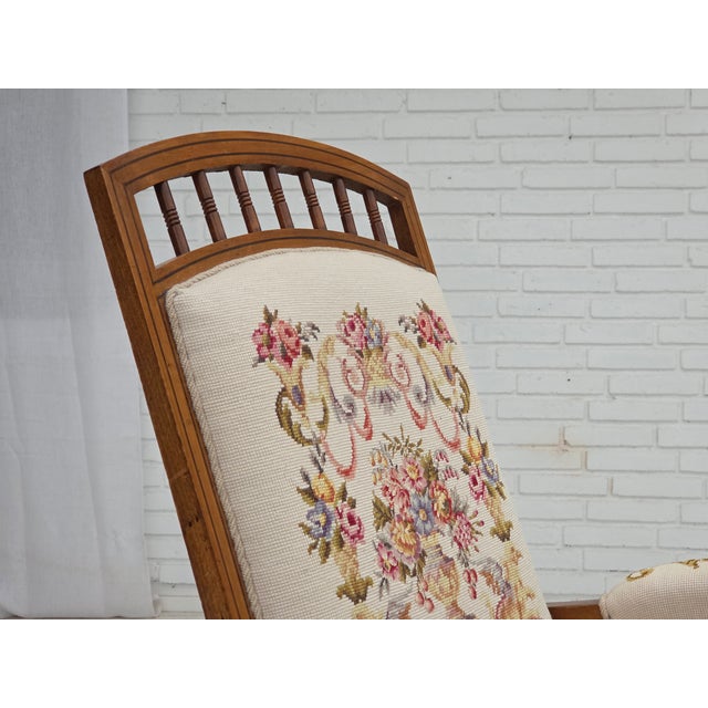 1930s, Danish highback rocking chair. Original hand woven wool, ash wood. Original good condition: no smells, no stains...