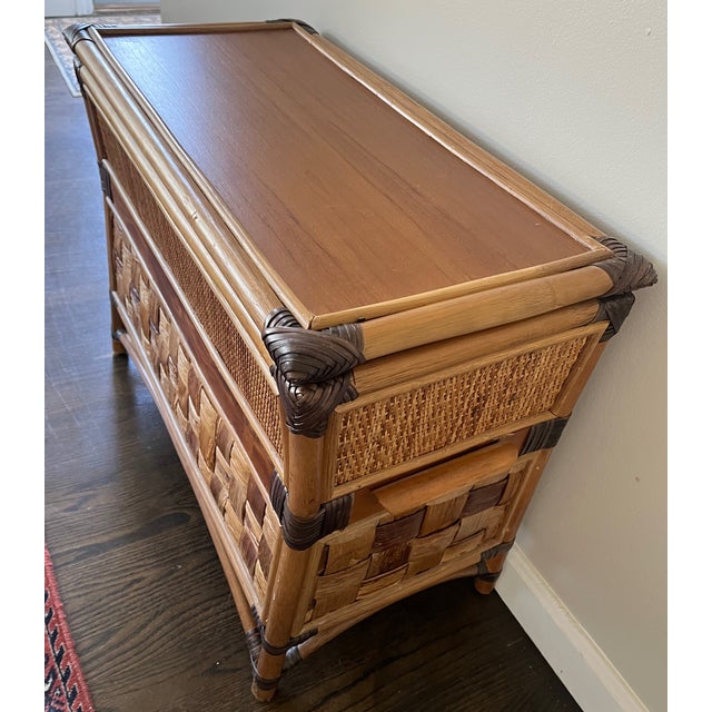 1990s Burnt Bamboo Trunk Chest Rattan, Teak Wood Jacques Adnet Style For Sale In Providence - Image 6 of 6