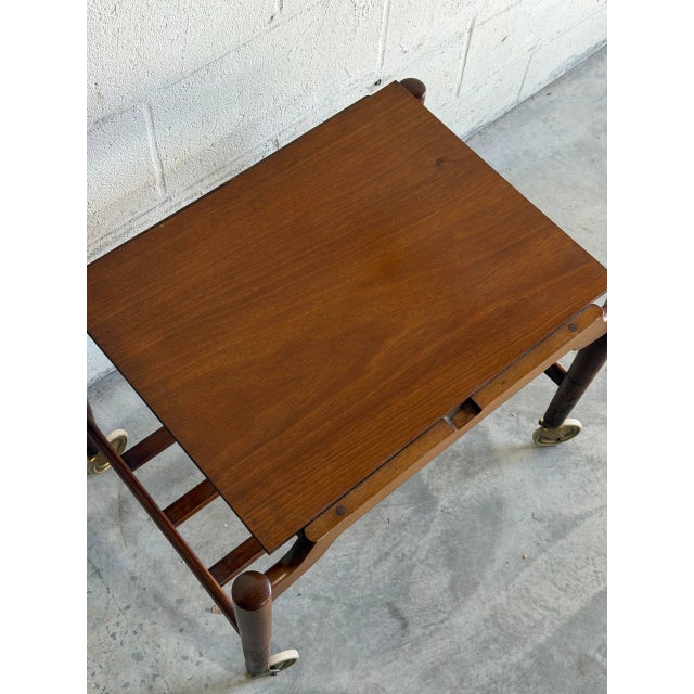 Wood Vintage Danish Modern Teak Bar Cart Serving Trolley on Casters For Sale - Image 7 of 9