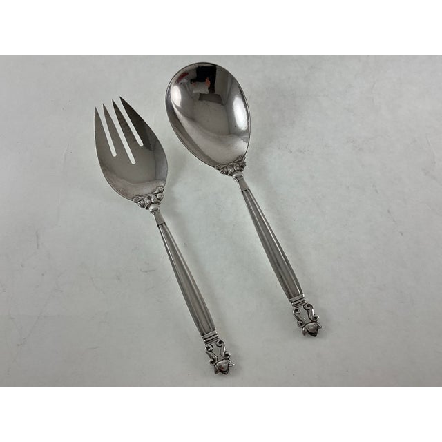 "Georg Jensen Sterling Silver Serving Spoon & Fork, Acorn Pattern : Acorn - Size : 9.5 in. Weight: Oz Sterling Silver...