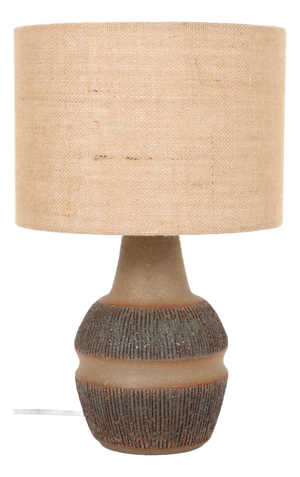 Danish Ceramic Table Lamp with Jute Lampshade by Einar Johansen for Søholm, 1960s