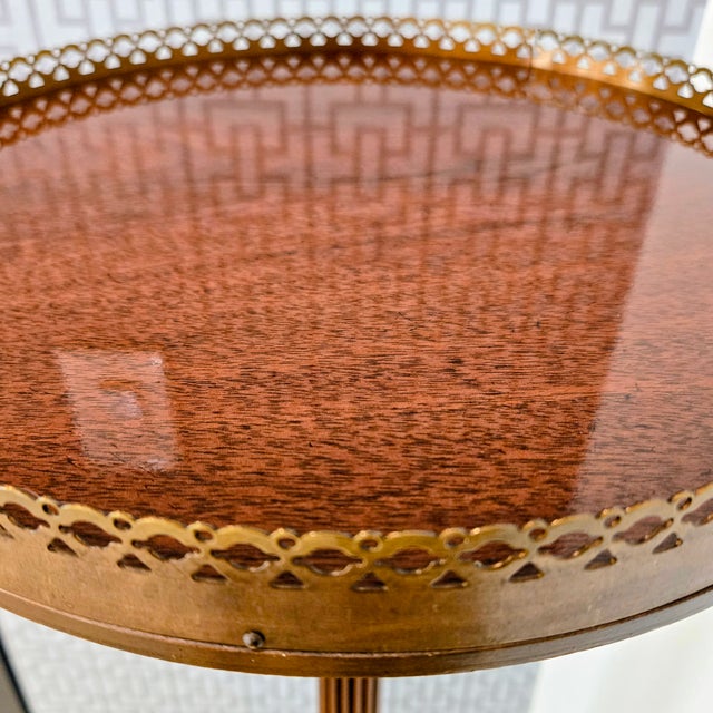 Brass Mid-Century English Mahogany Brass Gallery Tripod Plant Stand / Drinks Table For Sale - Image 8 of 14