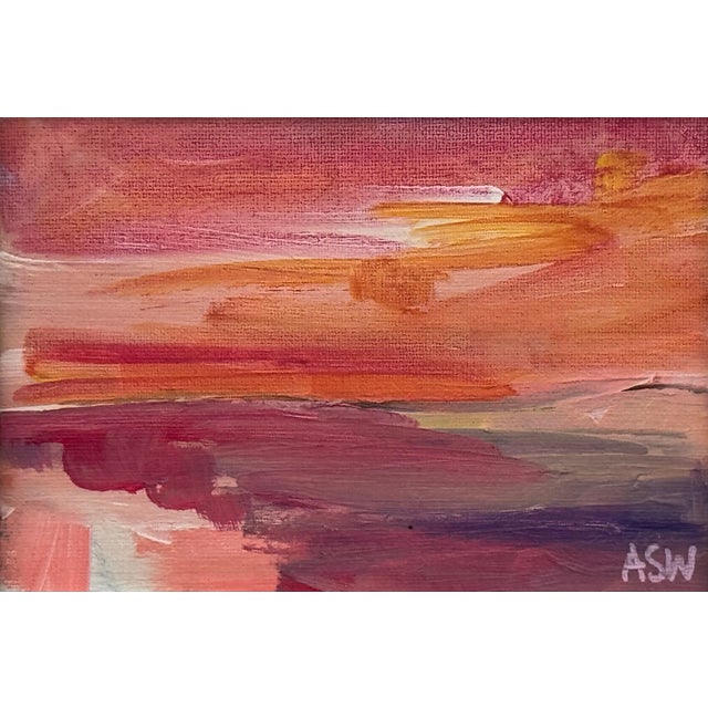 Sunset Study - Pink & Orange Miniature Abstract Landscape Art by British Artist 2025 For Sale - Image 16 of 18