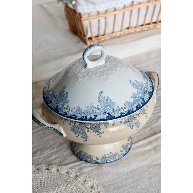 Vintage Ironstone Platane Bleu Soup Tureen from Saint Amand Hamage Nord, 1890s For Sale - Image 5 of 11