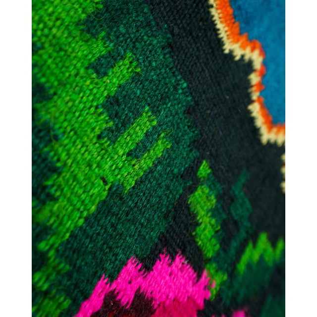 Rustic Vintage Romanian Handwoven Wool Rug with Floral Folk Pattern and Fringe, 1960s For Sale - Image 3 of 13