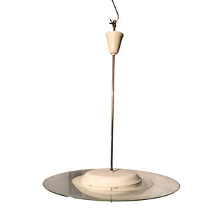Orange Milk Glass and Transparent Disk Pendant attributed to Gio Ponti for Fontana Arte, 1940s For Sale