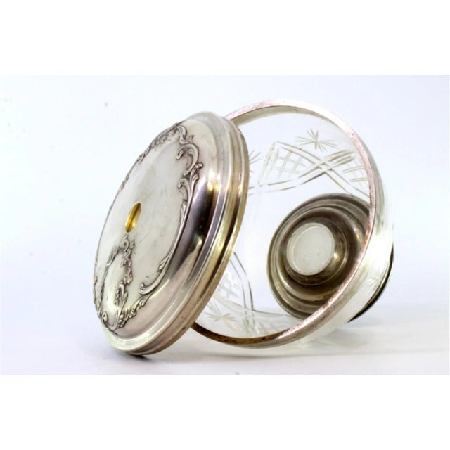 Cut Glass Candy Box with Silver Applications, Raised Lid and Circular Base For Sale - Image 3 of 8