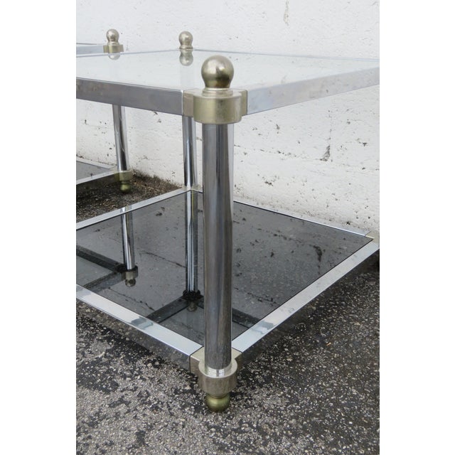 Hollywood Regency Chrome Glass Top Side Tables a Pair 6256 For Sale - Image 15 of 16