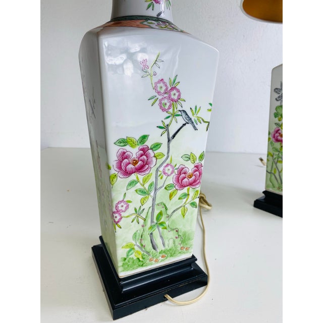 Ceramic Elegant Hand, Painted Chinese Export Pottery Table Lamps/a Pair For Sale - Image 7 of 11