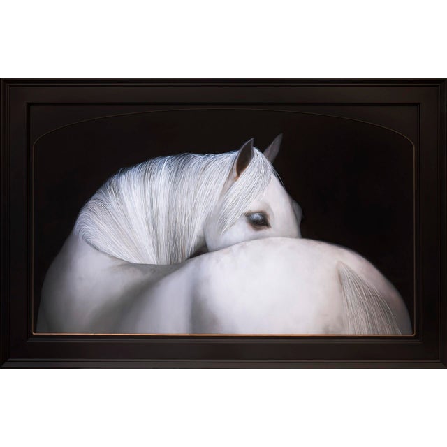 Enkulette by Che Leviathan | Oil on Panel White horse with flowing mane against a dark background. For Sale