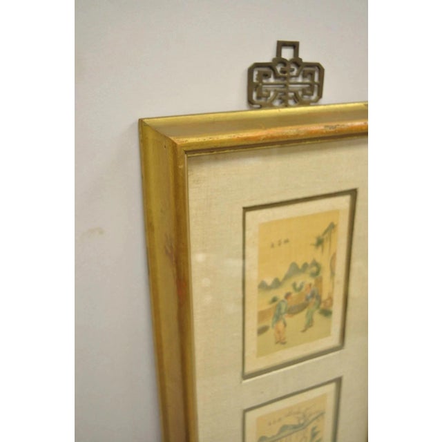 Gold Vintage Asian Oriental Framed Art Prints With Narrow Gold Frames - A Pair For Sale - Image 8 of 12