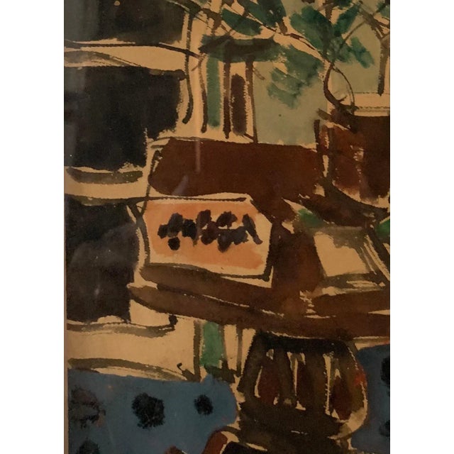 Giulio Da Milano, Interior with Plant Watercolor, 1934 For Sale - Image 4 of 6