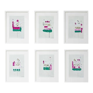 Set of 6 - Unframed Oil Luxury Botanic Geometric Original Paintings - Unique Pieces - Organic Modern / Contemporary Herbarium For Sale