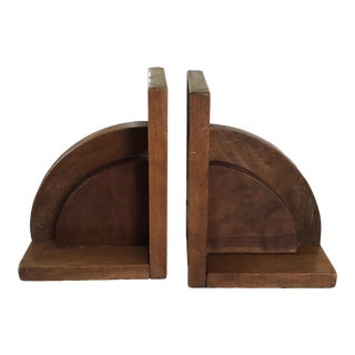 Vintage French Art Deco Handmade Wood Bookends a Pair For Sale