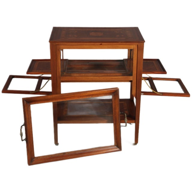 Hollywood Regency Antique Mahogany Serving Trolley with Pull-Out Tray, 1900s For Sale - Image 3 of 18