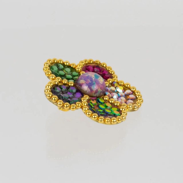 Metal Richard Kerr Multicolor Crystal Flower Clip Earrings For Sale - Image 7 of 7