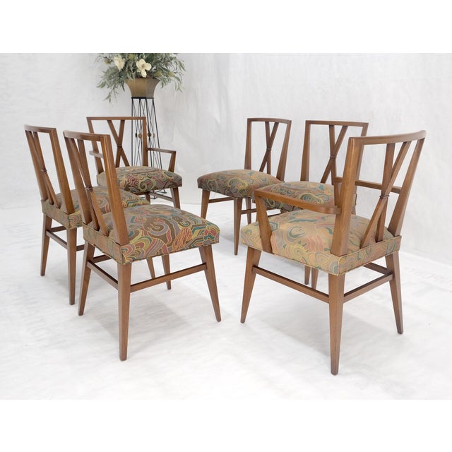 Mid 20th Century Set of 6 Tommy Parzinger Light Walnut Dining Chairs Lenor Larsen Upholstery MINT For Sale - Image 5 of 15