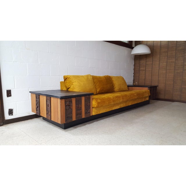 1970s Brutalist Lane Furniture 'Pueblo' Sofa W/ Attached End Tables