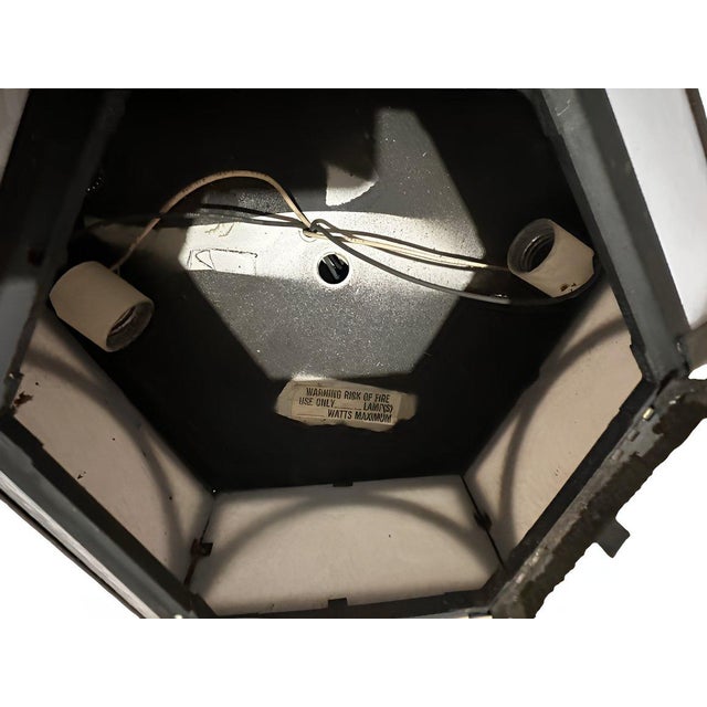 Vintage Art Deco Style Geometric Flush Mount Ceiling Light Milk Glass For Sale - Image 4 of 9