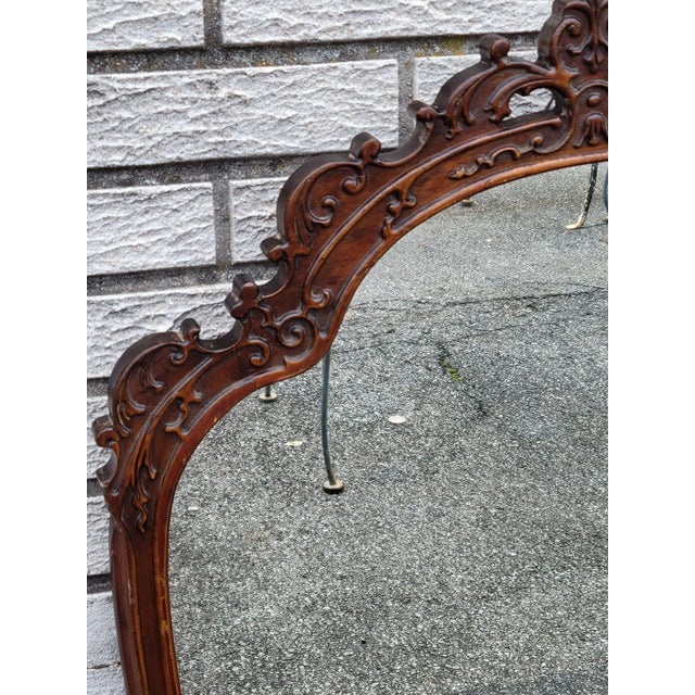 1920s French Style Wall Mirror Carved Walnut Frame Ornate Antique Design For Sale - Image 10 of 10