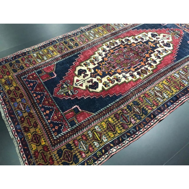 Textile Vintage Ethnic Medallion Design Turkish Red and Blue Rug For Sale - Image 7 of 11