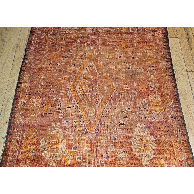 Vintage Moroccan Rug, Hand-Knotted Wool, Geometric Pattern, Red & Lavender, 5’ X 13’ For Sale - Image 9 of 14
