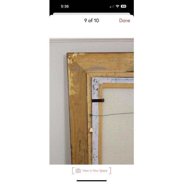 Gold 1960s French J. Bardot Artist Signed Framed Oil Painting on Canvas For Sale - Image 8 of 8