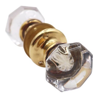 Vintage Octagon Glass Polished Brass Passage Door Knob Set For Sale