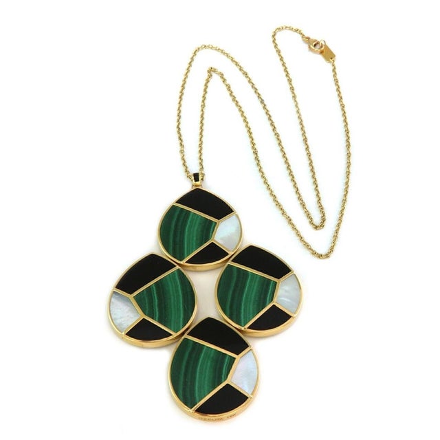 Mid 20th Century Ippolita Malachite MOP Onyx 18k Yellow Gold 4 Mosaic Large Pendant Necklace For Sale - Image 4 of 7