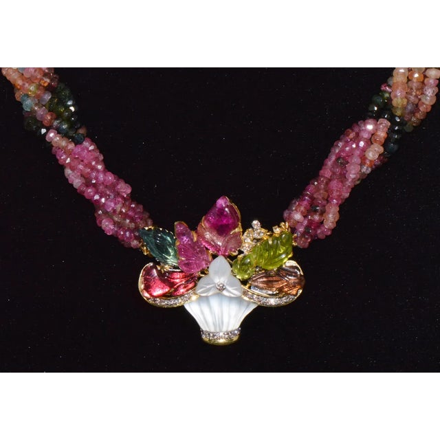 Certified Natural 281.22Cts SI H Diamond Multi Tourmaline Peridot 18K Gold Pendant Brooch Necklace For Sale - Image 10 of 12