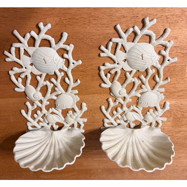 Vintage Coastal Cast - Iron Coral & Seashells Sconces - A Pair For Sale - Image 10 of 10