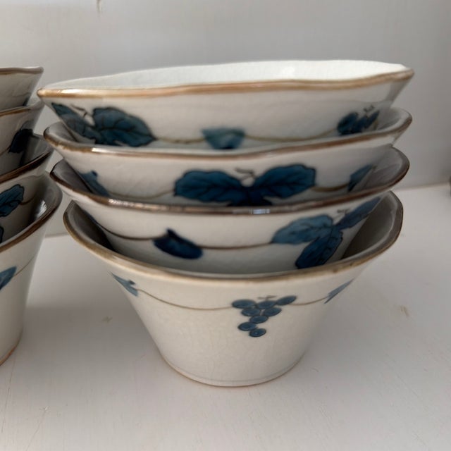Off-white Vintage Japanese Small Angled Bowl With Grape Leaf and Grape Bunch Design, 8 Available For Sale - Image 8 of 8