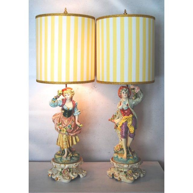 Vintage Benrose Capodimonte Lamps W/ Custom Shades Fully Restored a