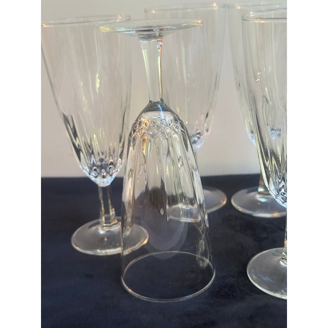 1970s "Diamant" Crystal d'Arques-Durand France 6" Tall Champagne Fluted Set of Six(6) For Sale In New York - Image 6 of 18