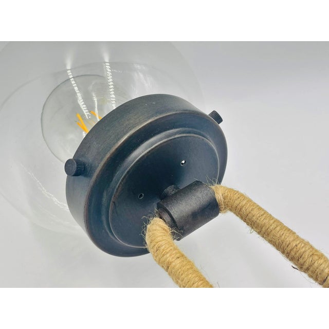 Vintage Attributed to Visual Comfort Modern Jute Rope Wall Sconces Brass Finish With Glass Globes - a Pair For Sale - Image 16 of 17