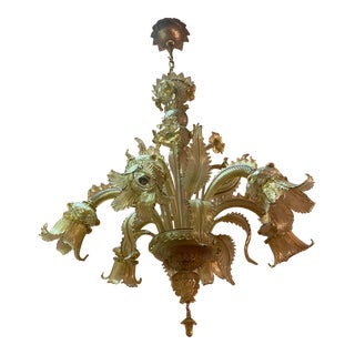 1970s Italian Style Murano Glass Multicolors With Gold Chandelier For Sale