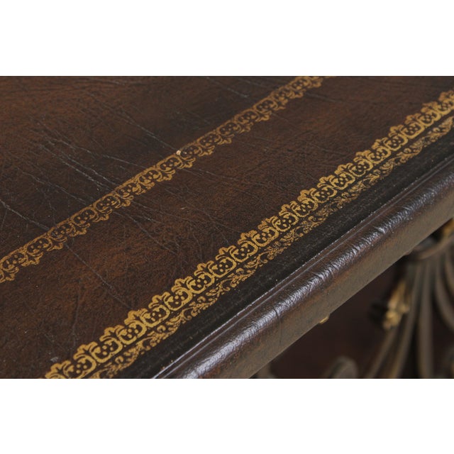 Gold Designer Metal Base Leather Top Console Table For Sale - Image 8 of 18