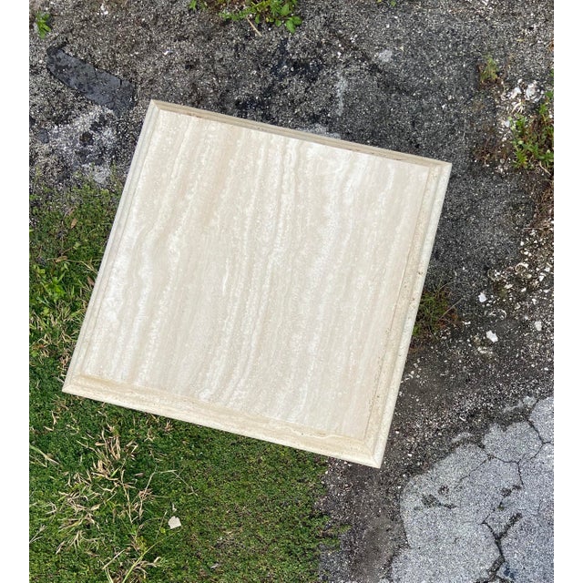 Italian Travertine Side Table With Beveled Edge For Sale - Image 9 of 12