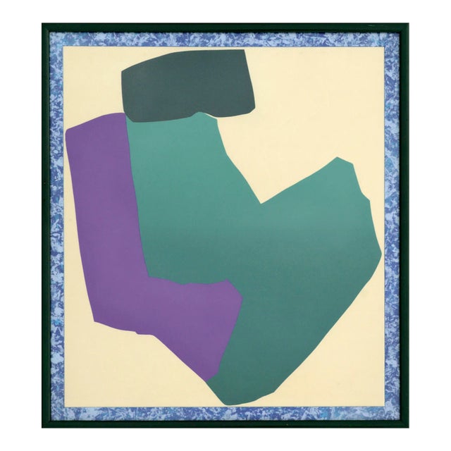 Teal and Purple Abstract Geometric Multi-Layer Screenprint For Sale