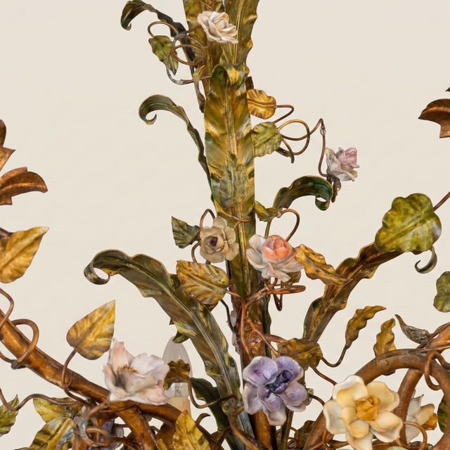 Metal Louis XV Style Porcelain Flower Basket Chandelier, 1960s For Sale - Image 7 of 9