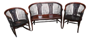 1950s Stickley & Brandt Mahogany Wood 3 Piece Curved Parlor Set Bench Chair & Rocker