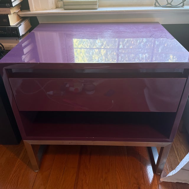 Lavender bedside table - used. Good condition. Purchased from ABC Carpets. Brand is from Gus Design Group