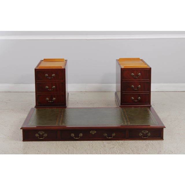 English Mahogany 3 Panel Leather Top Executive Desk For Sale - Image 16 of 16