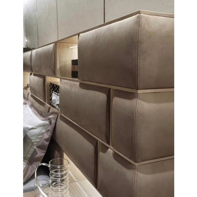 Modern Italian Upholstered King Bed With Integrated Storage Headboard For Sale In Los Angeles - Image 6 of 6
