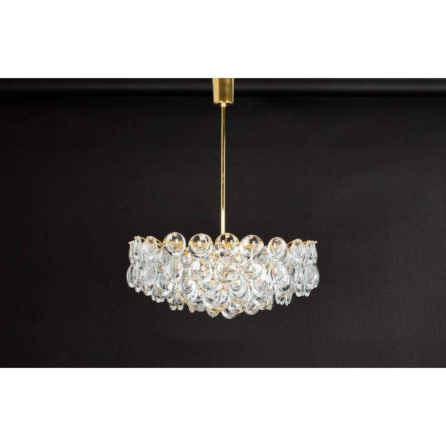 Delicate floral chandelier with crystal glass and gilded brass parts made by palwa, sciolari design germany, 1970s....