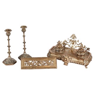 Antique French Cast-Brass Desk Set, Set of 3 For Sale