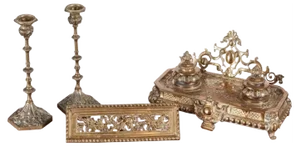 Antique French Cast-Brass Desk Set, Set of 3