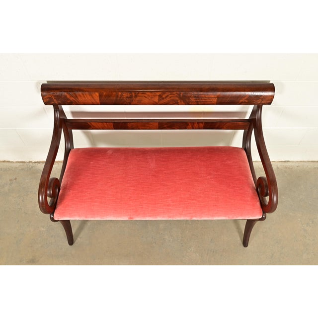 Baker Furniture Style Antique English Regency Flame Mahogany Bench or Settee For Sale In South Bend - Image 6 of 13