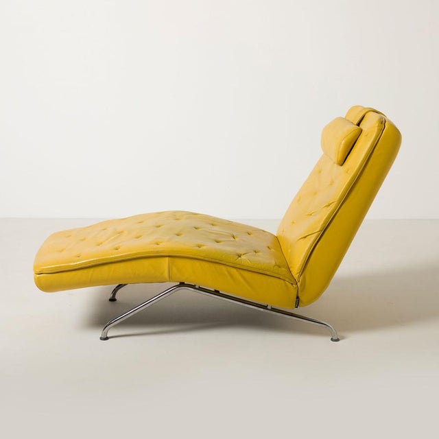 Mid-Century Modern Mid-Century Modern Chaise Lounge in Yellow Leather and Chrome Plated Steel from Montel, 2000s For Sale - Image 3 of 10